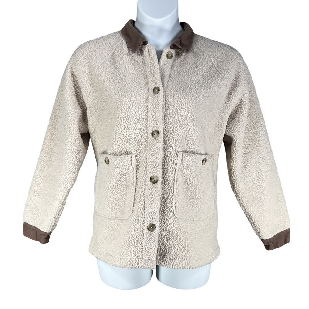 Madewell Womens L Corduroy Trimmed (Re)sourced Sherpa Terry Chore Coat Cozy - Picture 7 of 16